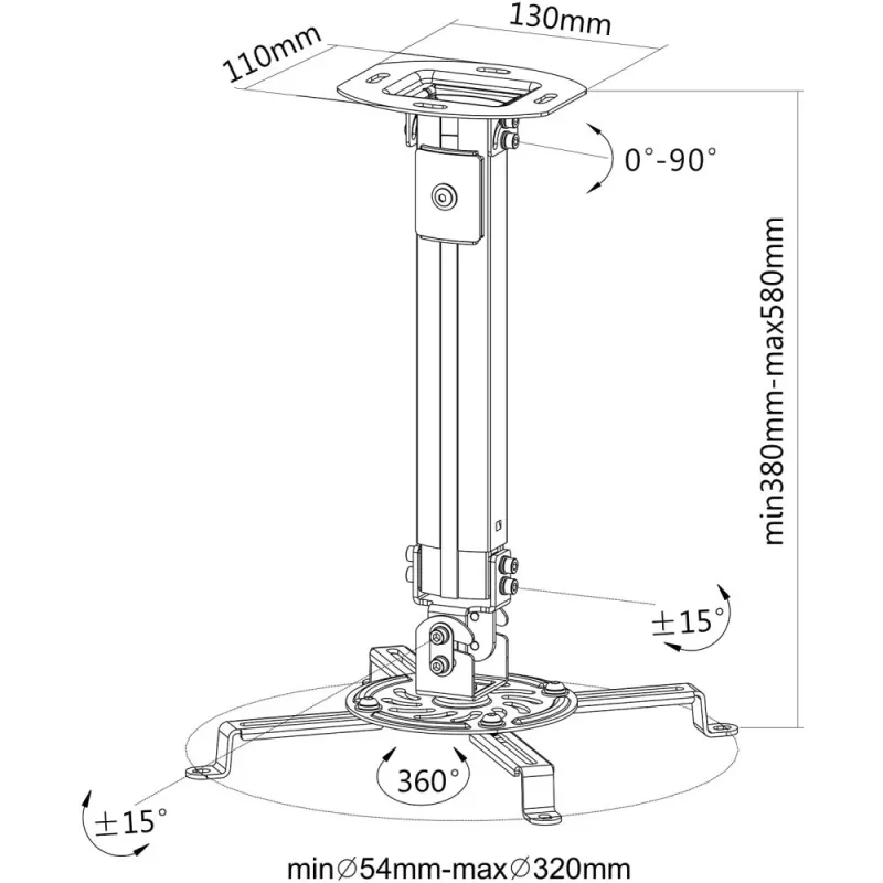 Techly Projektor-Deckenhalterung Verlängerung 380-580 mm Silber ICA-PM 18S