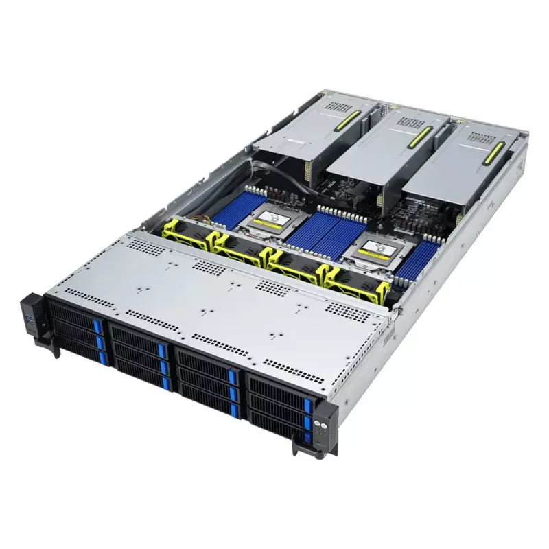 Rack-Server ASUS RS720A-E12-RS24U 2U Socket SP5, 2x CPU-Unterstützung, 24x 2,5-Zoll-Einschübe, 24 DIMM DDR5-Steckplätze, 2600W Netzteil, 10GbE