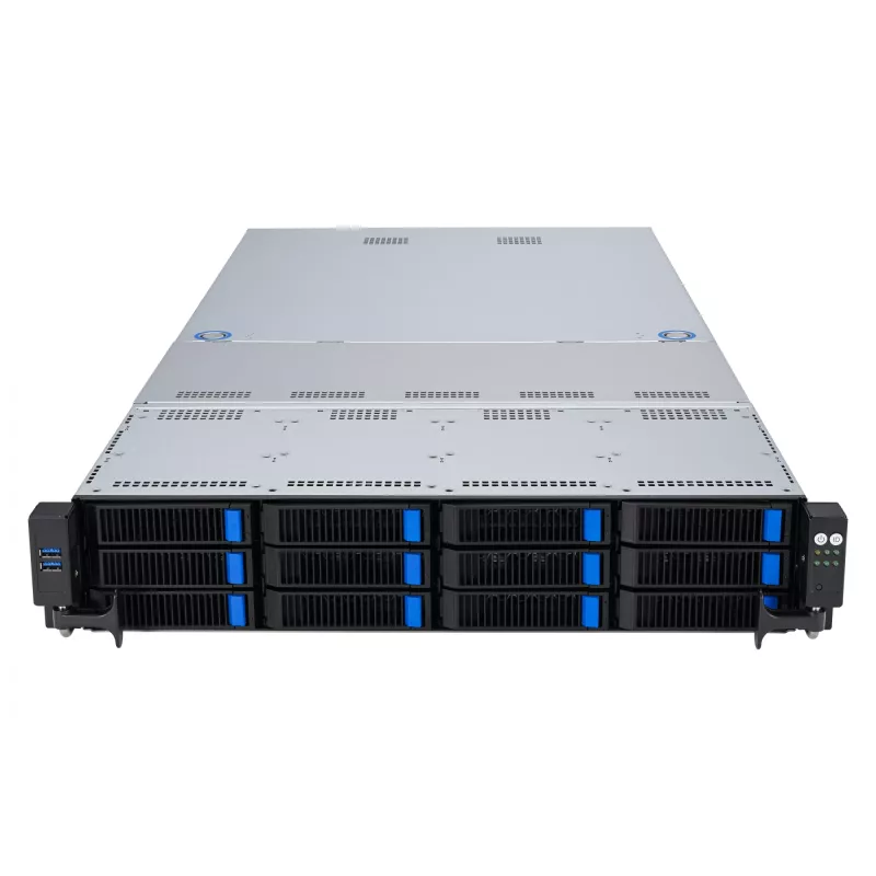 ASUS RS521A-E12-RS12U Socket SP5 Rack (2U) Schwarz, Silber
