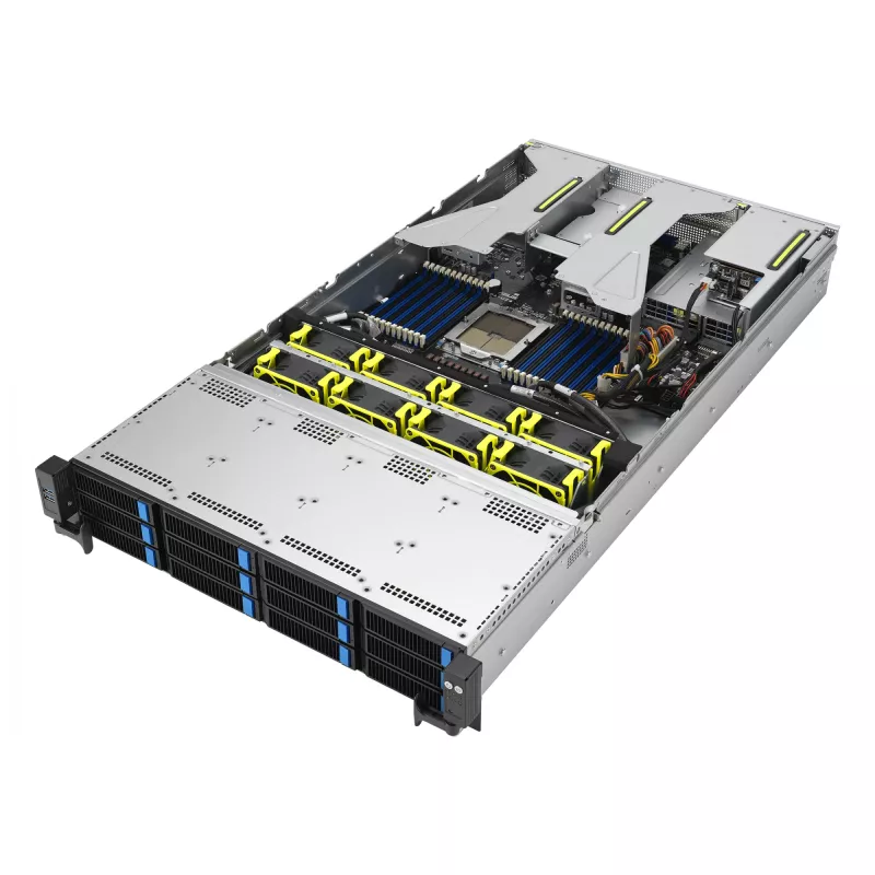 ASUS RS521A-E12-RS12U Socket SP5 Rack (2U) Schwarz, Silber