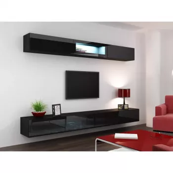 Aufbewahrungsschrank cama meble VIGO 90 — wandmontiert, 900×350×320 mm, schwarz/schwarz glänzend