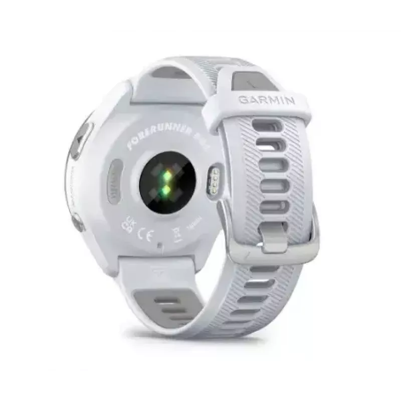 Smartwatch GARMIN Forerunner 965 — 47 mm Titangehäuse, 1,4 Zoll AMOLED, 32 GB, 23 Tage Akku, GPS/GLONASS/Galileo, weißes Silikonarmband