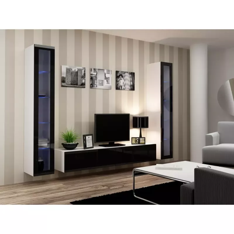 TV-Ständer cama meble VIGO 180 — 1800×400×300 mm, weiße Oberseite, weißer Rahmen, Spanplatte