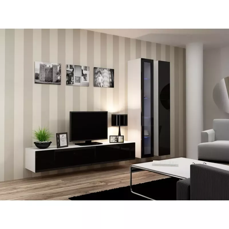 TV-Ständer cama meble VIGO 180 — 1800×400×300 mm, weiße Oberseite, weißer Rahmen, Spanplatte