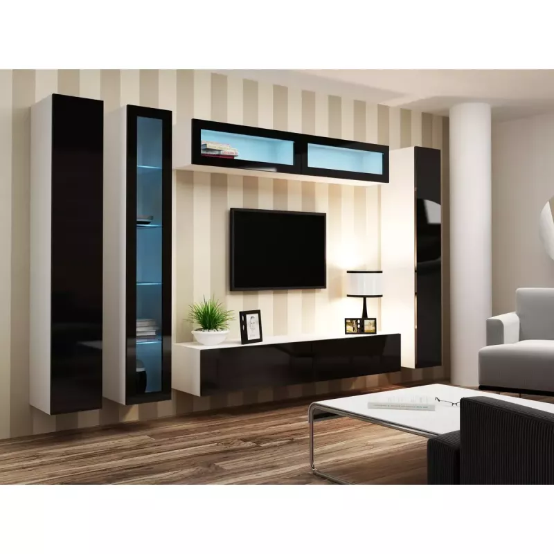 TV-Ständer cama meble VIGO 180 — 1800×400×300 mm, weiße Oberseite, weißer Rahmen, Spanplatte