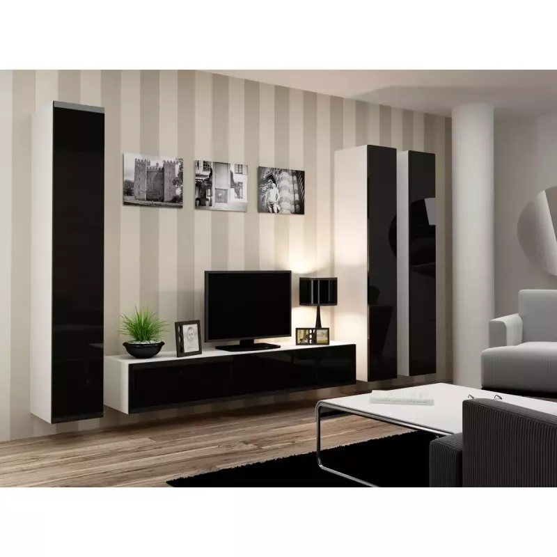 TV-Ständer cama meble VIGO 180 — 1800×400×300 mm, weiße Oberseite, weißer Rahmen, Spanplatte