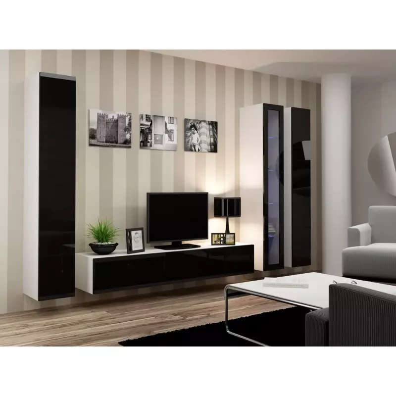 TV-Ständer cama meble VIGO 180 — 1800×400×300 mm, weiße Oberseite, weißer Rahmen, Spanplatte
