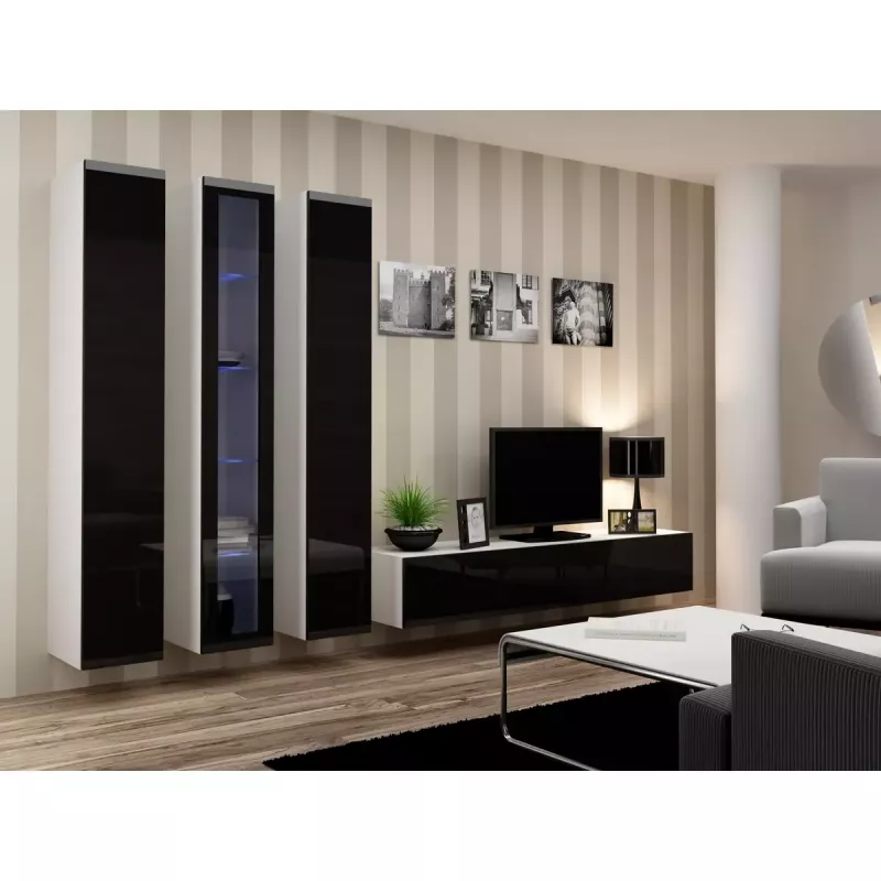TV-Ständer cama meble VIGO 180 — 1800×400×300 mm, weiße Oberseite, weißer Rahmen, Spanplatte