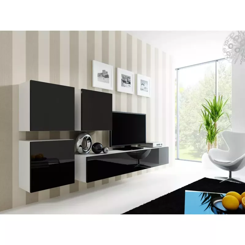 TV-Ständer cama meble VIGO 180 — 1800×400×300 mm, weiße Oberseite, weißer Rahmen, Spanplatte