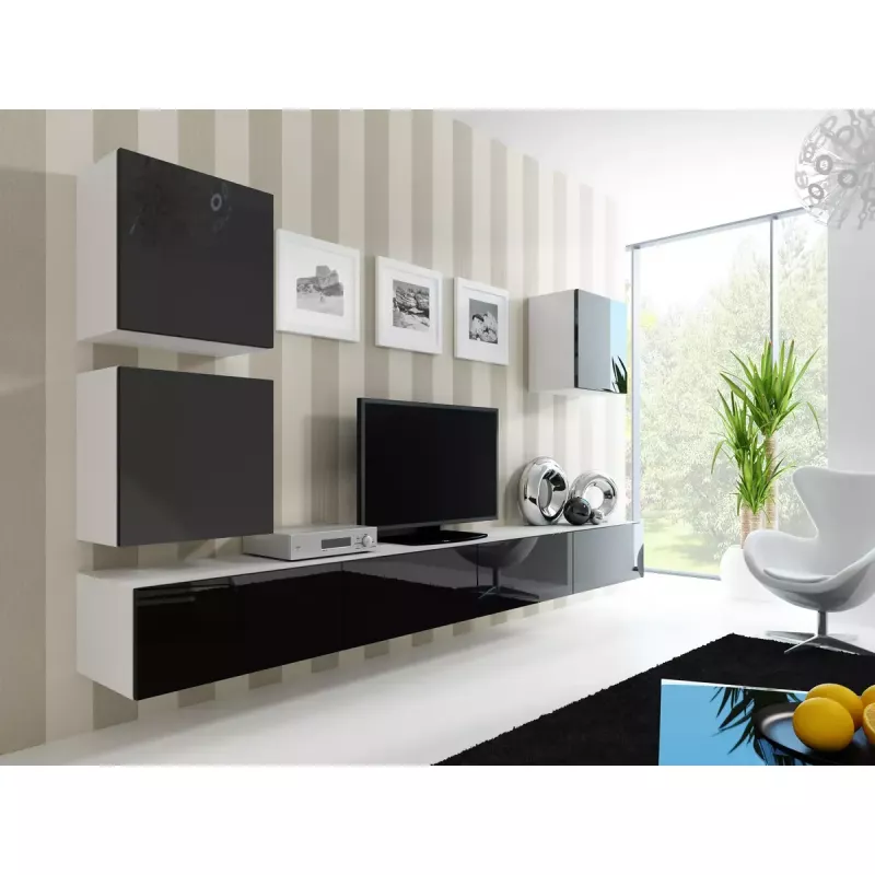 TV-Ständer cama meble VIGO 180 — 1800×400×300 mm, weiße Oberseite, weißer Rahmen, Spanplatte