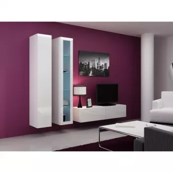 TV-Ständer Cama Meble VIGO 140, 1400×400×300 mm, weiß glänzende Oberseite, Spanplatte, weißer Rahmen
