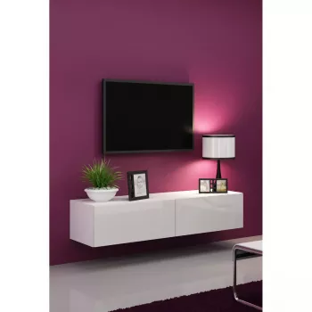 TV-Ständer Cama Meble VIGO 140, 1400×400×300 mm, weiß glänzende Oberseite, Spanplatte, weißer Rahmen