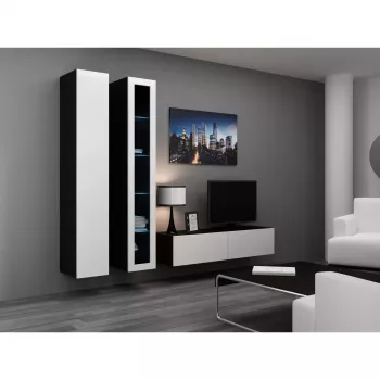 TV-Stand cama meble VIGO 140 — 1400×400×300 mm, Spanplatte Oberfläche, schwarz/weiß glänzend