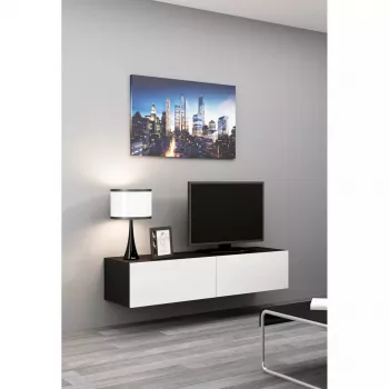 TV-Stand cama meble VIGO 140 — 1400×400×300 mm, Spanplatte Oberfläche, schwarz/weiß glänzend