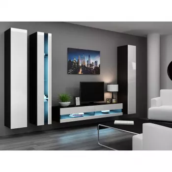 TV-Ständer Cama Meble VIGO NEW 30/140/40, 1400×400×300 mm, schwarze Oberseite, Spanplatte, schwarzer Rahmen