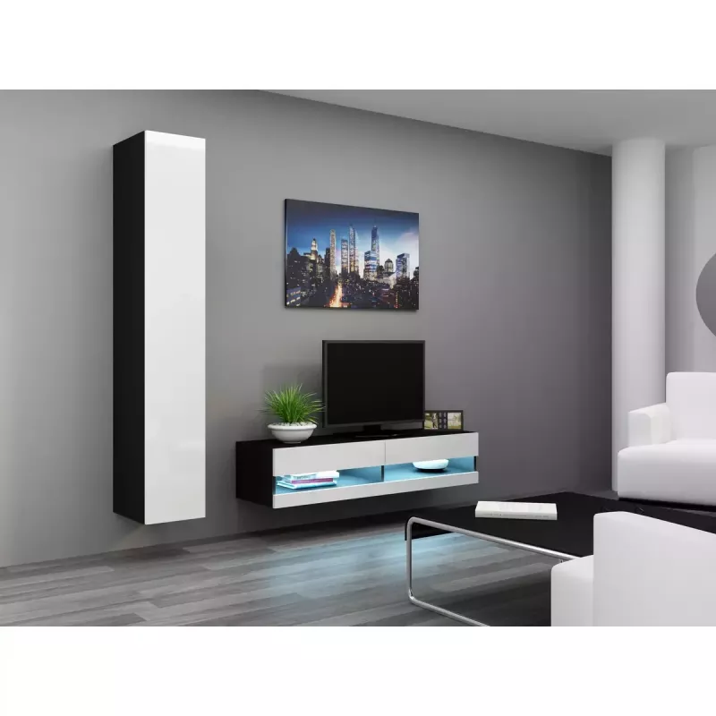 TV-Ständer Cama Meble VIGO NEW 30/140/40, 1400×400×300 mm, schwarze Oberseite, Spanplatte, schwarzer Rahmen