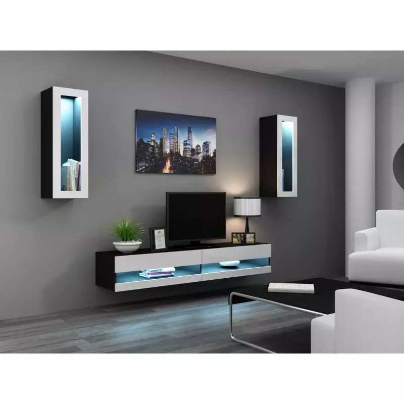 TV-Ständer Cama Meble VIGO NEW 30/140/40, 1400×400×300 mm, schwarze Oberseite, Spanplatte, schwarzer Rahmen