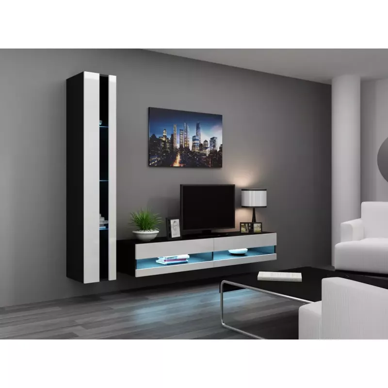 TV-Ständer Cama Meble VIGO NEW 30/140/40, 1400×400×300 mm, schwarze Oberseite, Spanplatte, schwarzer Rahmen