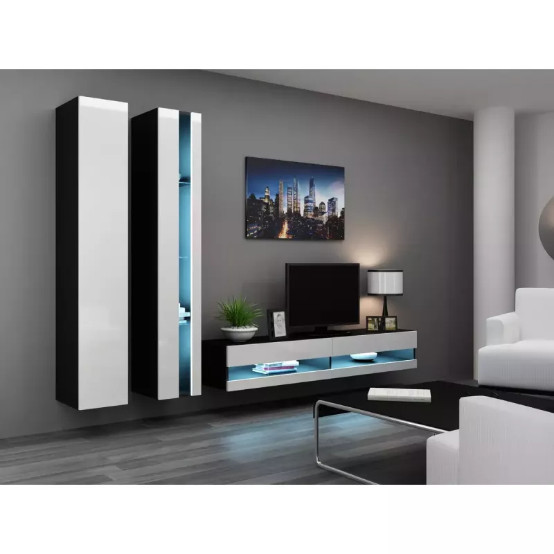 TV-Ständer Cama Meble VIGO NEW 30/140/40, 1400×400×300 mm, schwarze Oberseite, Spanplatte, schwarzer Rahmen