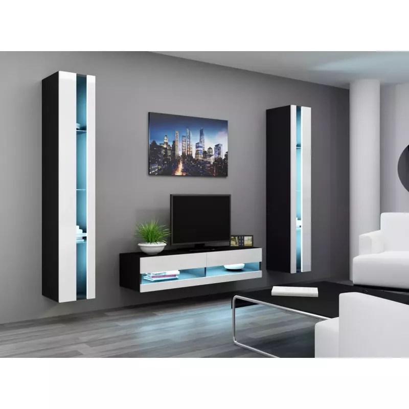 TV-Ständer Cama Meble VIGO NEW 30/140/40, 1400×400×300 mm, schwarze Oberseite, Spanplatte, schwarzer Rahmen