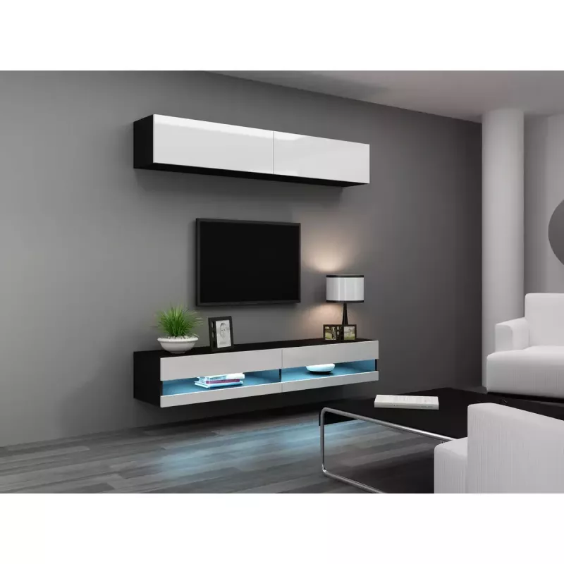 TV-Ständer Cama Meble VIGO NEW 30/140/40, 1400×400×300 mm, schwarze Oberseite, Spanplatte, schwarzer Rahmen
