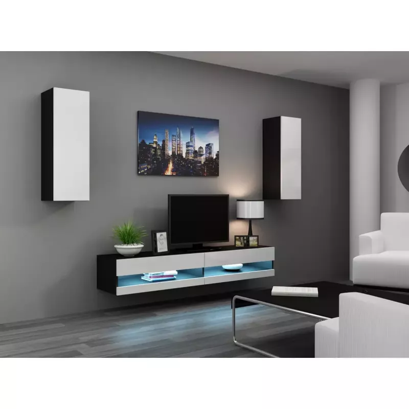 TV-Ständer Cama Meble VIGO NEW 30/140/40, 1400×400×300 mm, schwarze Oberseite, Spanplatte, schwarzer Rahmen