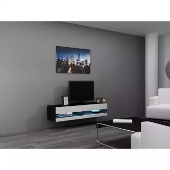 TV-Ständer Cama Meble VIGO NEW 30/140/40, 1400×400×300 mm, schwarze Oberseite, Spanplatte, schwarzer Rahmen
