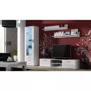 TV-Unterschrank cama meble SOHO 180 — 1800×430×370 mm, weiße Oberseite (Spanplatte), weißer Rahmen