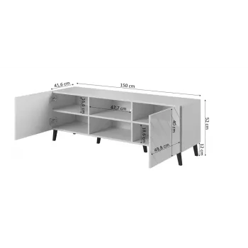 TV-Schrank cama meble ABETO 150x42x52 cm, schwarz glänzend, MDF-Platte, schwarzer Rahmen