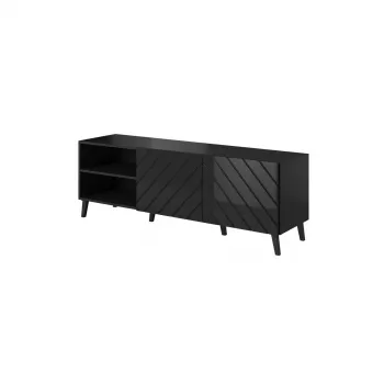 TV-Schrank cama meble ABETO 150x42x52 cm, schwarz glänzend, MDF-Platte, schwarzer Rahmen