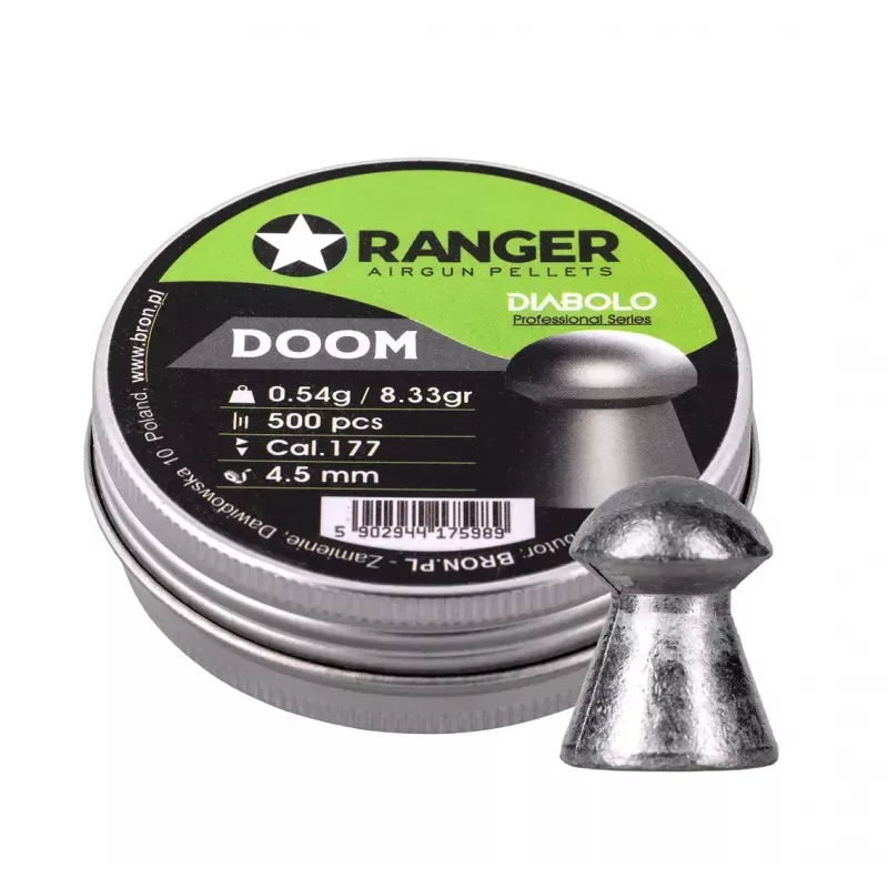 Luftgewehr-Diabolo RANGER 4,5 mm Diabolo Professional Doom, 0,54 g, 500 Stück, Aluminiumspender