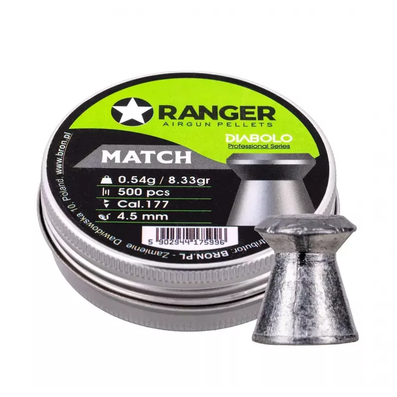 Airgun-Pellets RANGER PRORO 4,5 mm Diabolo — 500 Stück, Silber, Aluminium-Spender