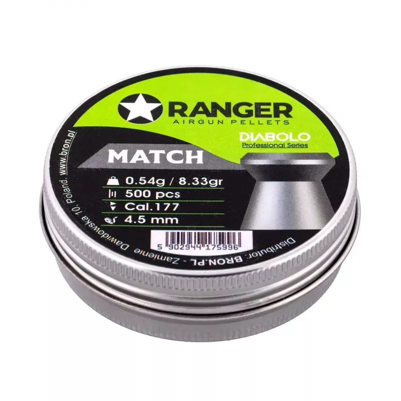 Airgun-Pellets RANGER PRORO 4,5 mm Diabolo — 500 Stück, Silber, Aluminium-Spender