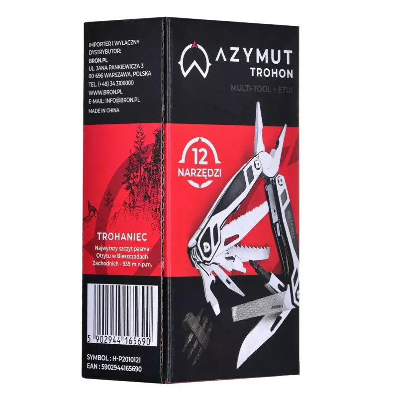 Multitool AZYMUT Trohon H-P2010121 — Zange in voller Größe aus Edelstahl mit 12 Werkzeugen, 8 Bits, faltbar 10,5 cm, 381 g