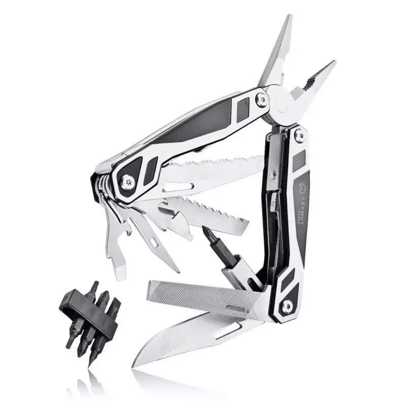 Multitool AZYMUT Trohon H-P2010121 — Zange in voller Größe aus Edelstahl mit 12 Werkzeugen, 8 Bits, faltbar 10,5 cm, 381 g