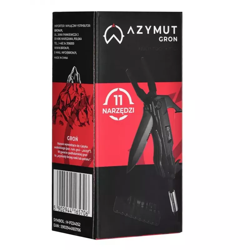 Multitool AZYMUT Gron — Full-Size-Multitool, 11 Werkzeuge, 9 Bits, Edelstahl, gefaltet 11 cm, ausgeklappt 15,4 cm