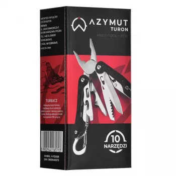 Multitool AZYMUT Turon 10-tools carabiner H-P224108 — Edelstahl 420, 10 Funktionen, gefaltet 11 cm, Gewicht 224 g, Lederholster