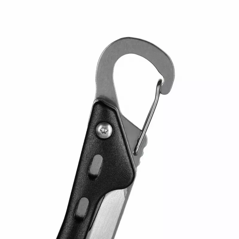 Multitool AZYMUT Turon 10-tools carabiner H-P224108 — Edelstahl 420, 10 Funktionen, gefaltet 11 cm, Gewicht 224 g, Lederholster