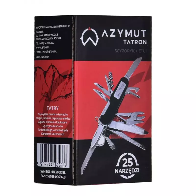 Taschenmesser AZYMUT Tatron Multifunktions-Taschenmesser mit 25 Werkzeugen, Edelstahl, 9 cm zusammengeklappt, 200 g, Lederholster