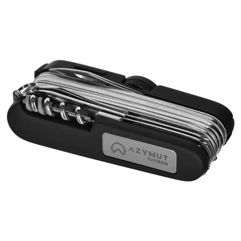 Taschenmesser AZYMUT Tatron Multifunktions-Taschenmesser mit 25 Werkzeugen, Edelstahl, 9 cm zusammengeklappt, 200 g, Lederholster