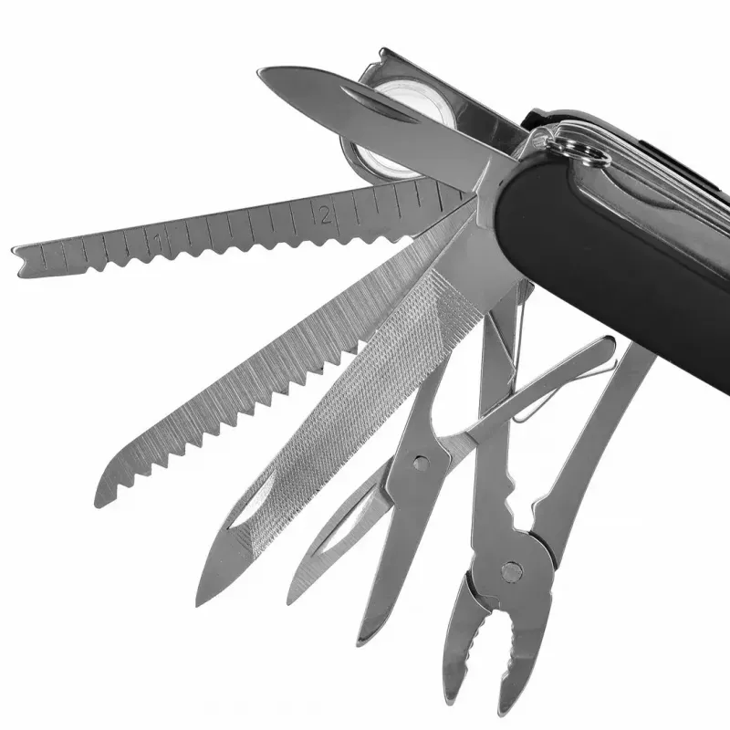 Taschenmesser AZYMUT Tatron Multifunktions-Taschenmesser mit 25 Werkzeugen, Edelstahl, 9 cm zusammengeklappt, 200 g, Lederholster