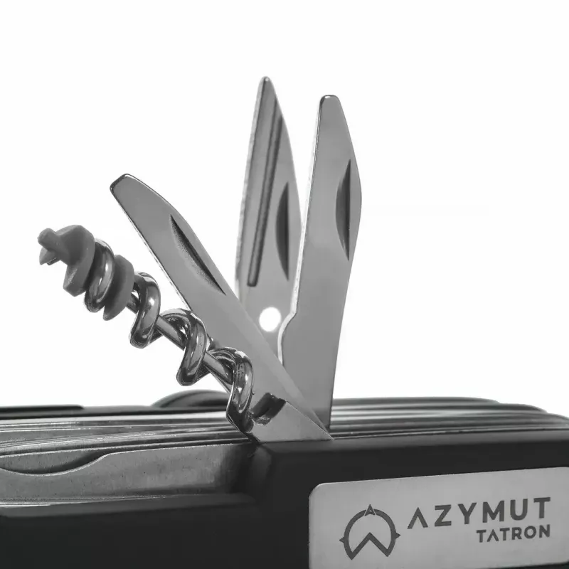Taschenmesser AZYMUT Tatron Multifunktions-Taschenmesser mit 25 Werkzeugen, Edelstahl, 9 cm zusammengeklappt, 200 g, Lederholster