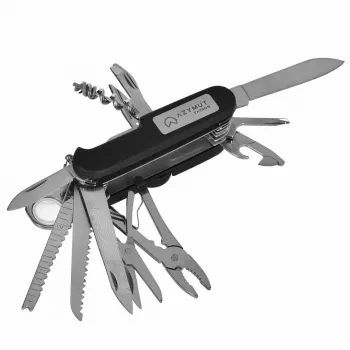 Taschenmesser AZYMUT Tatron Multifunktions-Taschenmesser mit 25 Werkzeugen, Edelstahl, 9 cm zusammengeklappt, 200 g, Lederholster