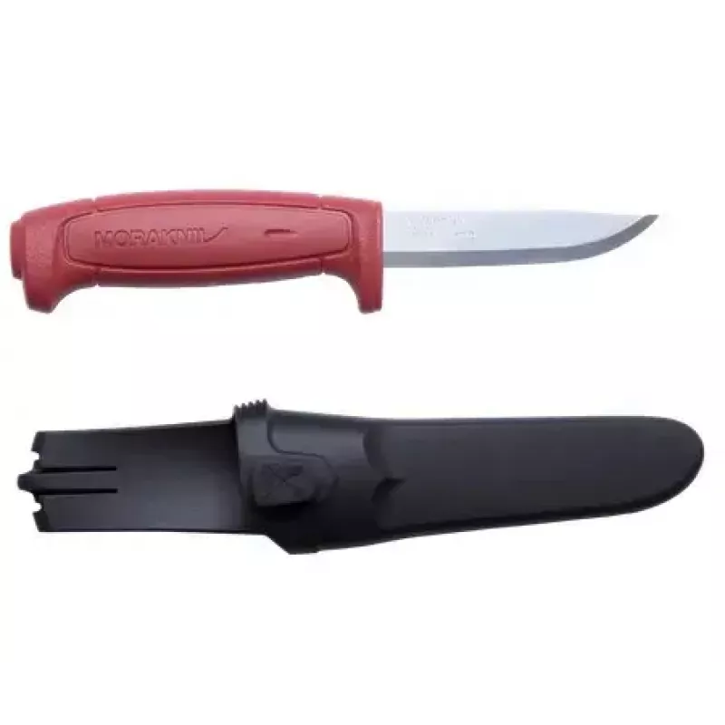 Feststehendes Messer Mora BASIC 511 — Kohlenstoffstahlklinge, roter Griff