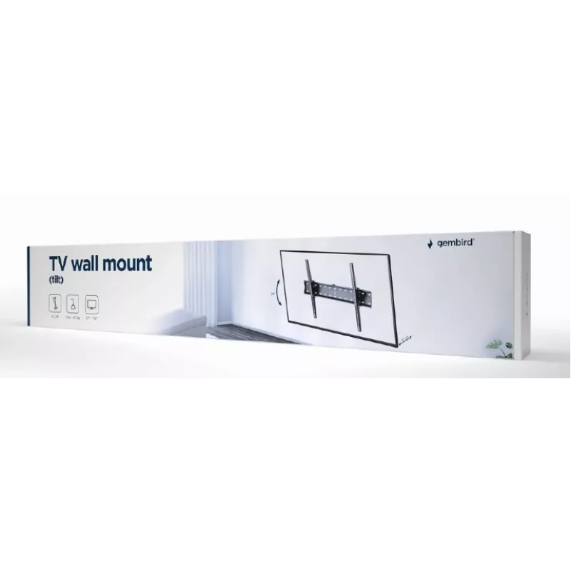Gembird WM-70T-02 TV-Wandhalterung für 37–70 Zoll, max. 40 kg, VESA 200×200–600×400, Neigung ±12°, Wandabstand 5,3 cm, Stahl, Schwarz