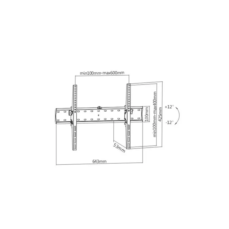 Gembird WM-70T-02 TV-Wandhalterung für 37–70 Zoll, max. 40 kg, VESA 200×200–600×400, Neigung ±12°, Wandabstand 5,3 cm, Stahl, Schwarz