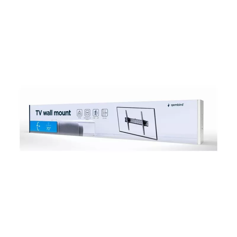 Gembird WM-70T-02 TV-Wandhalterung für 37–70 Zoll, max. 40 kg, VESA 200×200–600×400, Neigung ±12°, Wandabstand 5,3 cm, Stahl, Schwarz