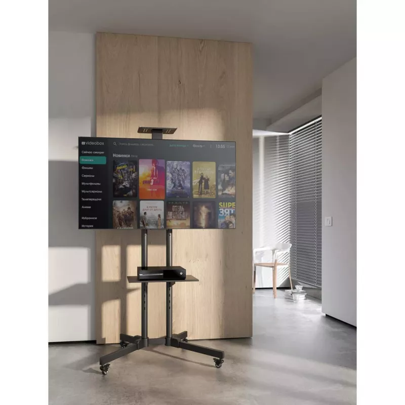 Mobiler TV- und Monitor-Montagetrolley-Ständer MANHATTAN 461238, mobil, schwarz, Höhe 1803 mm, VESA 200x200–600x400, max. 50 kg