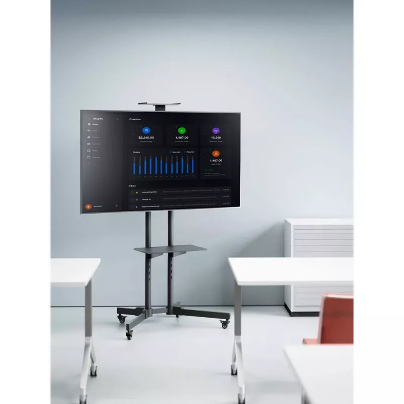 Mobiler TV- und Monitor-Montagetrolley-Ständer MANHATTAN 461238, mobil, schwarz, Höhe 1803 mm, VESA 200x200–600x400, max. 50 kg