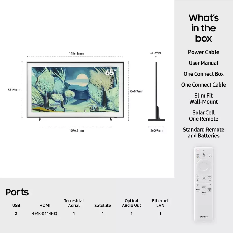 Fernseher Samsung QE65LS03FAUXXH 65 Zoll The Frame QLED 4K HDR Smart TV, 3840×2160, Tizen, 120Hz